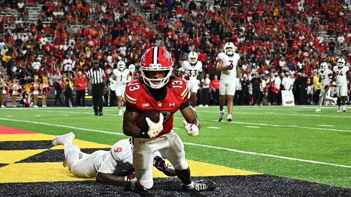 Sep 19, 2026; College Park, Maryland, USA; Maryland Terrapins wide receiver Chris Durr Jr. (13) catches a pass for a touchdown in the second half against the Virginia Tech Hokies at SECU Stadium. Mandatory Credit: Jamie Sabau-Imagn Images Sep 19, 2026; College Park, Maryland, USA; Maryland Terrapins wide receiver Chris Durr Jr. (13) catches a pass for a touchdown in the second half against the Virginia Tech Hokies at SECU Stadium. Mandatory Credit: Jamie Sabau-Imagn Images