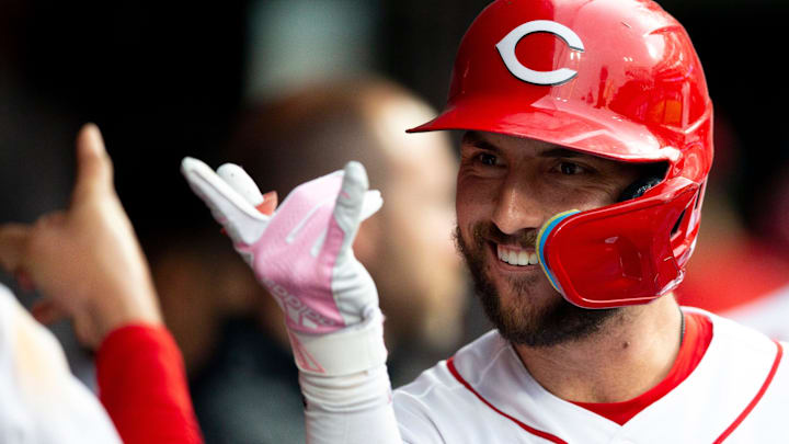 Cincinnati Reds right fielder Albert Almora Jr. (3) celebrates after hitting a game tying solo home run.