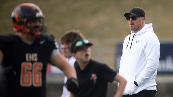 Jason Witten, an Elizabethton alum and former Tennessee Volunteer and Dallas Cowboy, watches from the sidelines during the TSSAA Class 4A BlueCross Bowl football game between Tullahoma and Elizabethton held at Finley Stadium in Chattanooga, Tenn., on Saturday, Dec. 4, 2021.