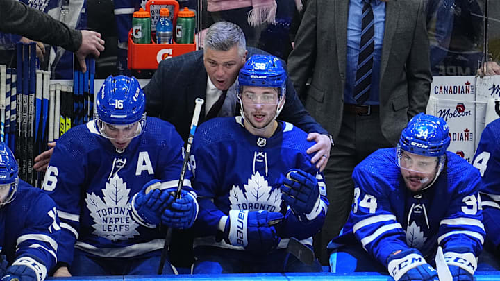 May 10, 2022; Toronto, Ontario, CAN; Toronto Maple Leafs head coach Sheldon Keefe congratulates