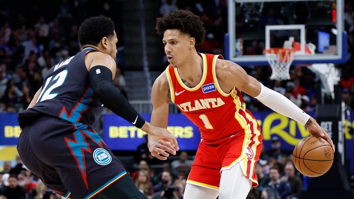 Mar 25, 2026; Detroit, Michigan, USA; Atlanta Hawks forward Jalen Johnson (1) dribbles defended by Detroit Pistons forward Tobias Harris (12) in the second half at Little Caesars Arena. Mandatory Credit: Rick Osentoski-Imagn Images Mar 25, 2026; Detroit, Michigan, USA; Atlanta Hawks forward Jalen Johnson (1) dribbles defended by Detroit Pistons forward Tobias Harris (12) in the second half at Little Caesars Arena. Mandatory Credit: Rick Osentoski-Imagn Images