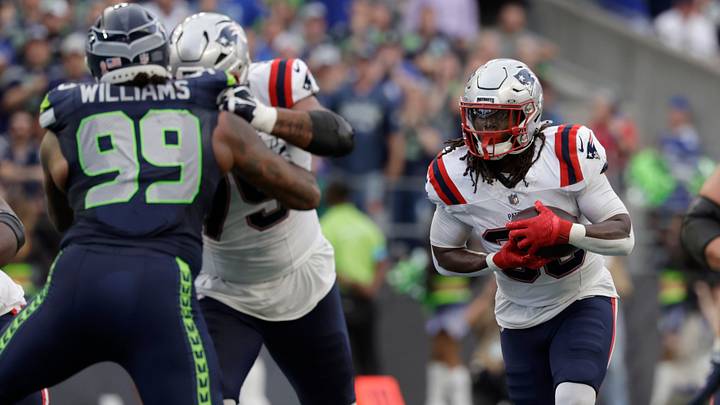 Sep 9, 2026; Seattle, Washington, USA; New England Patriots running back Rhamondre Stevenson (38) runs during the second quarter against the Seattle Seahawks at Lumen Field. Mandatory Credit: Joe Nicholson-Imagn Images Sep 9, 2026; Seattle, Washington, USA; New England Patriots running back Rhamondre Stevenson (38) runs during the second quarter against the Seattle Seahawks at Lumen Field. Mandatory Credit: Joe Nicholson-Imagn Images
