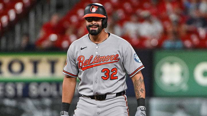 Aug 26, 2026; St. Louis, Missouri, USA; Baltimore Orioles third baseman Christian Encarnacion-Strand (32) reacts after hitting a go ahead one run double against the St. Louis Cardinals during the ninth inning at Busch Stadium. Mandatory Credit: Jeff Curry-Imagn Images Aug 26, 2026; St. Louis, Missouri, USA; Baltimore Orioles third baseman Christian Encarnacion-Strand (32) reacts after hitting a go ahead one run double against the St. Louis Cardinals during the ninth inning at Busch Stadium. Mandatory Credit: Jeff Curry-Imagn Images