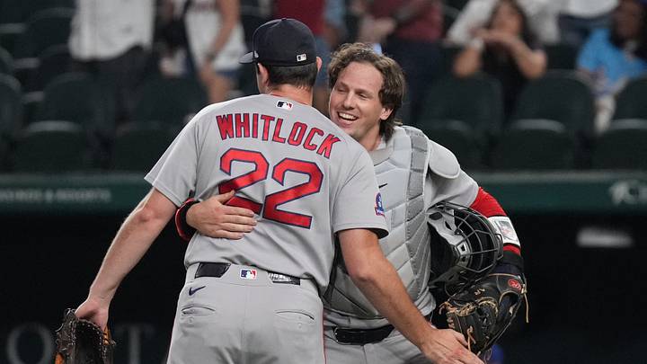 Boston Red Sox pitcher Garrett Whitlock (22) and catcher Adley Rutschman