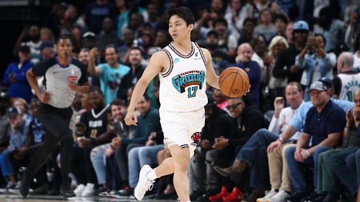 Memphis Grizzlies guard Yuki Kawamura (17) dribbles during the second half against the Orlando Magic at FedExForum. 