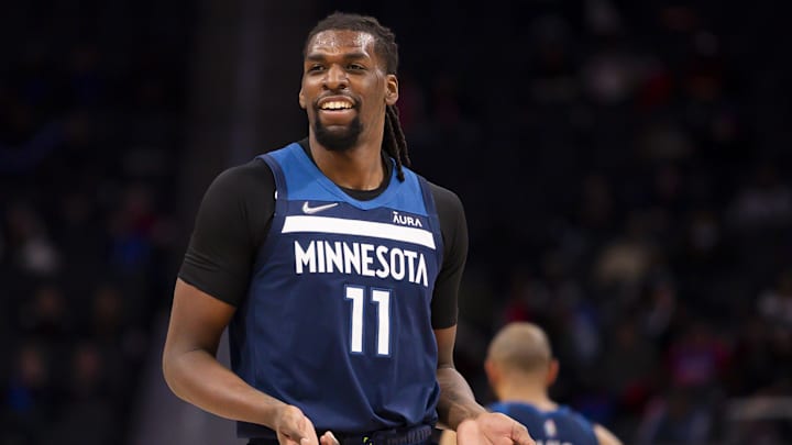 Feb 3, 2022; Detroit, Michigan, USA; Minnesota Timberwolves center Naz Reid (11) smiles at a referee after a play during the fourth quarter against the Detroit Pistons at Little Caesars Arena. Mandatory Credit: Raj Mehta-Imagn Images Feb 3, 2022; Detroit, Michigan, USA; Minnesota Timberwolves center Naz Reid (11) smiles at a referee after a play during the fourth quarter against the Detroit Pistons at Little Caesars Arena. Mandatory Credit: Raj Mehta-Imagn Images