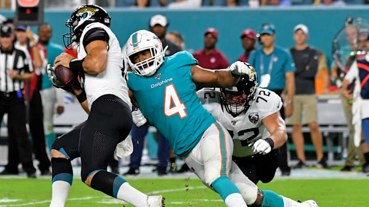 Former Miami Dolphins linebacker Nate Orchard (4) will be inducted into the Utah Athletics Hall of Fame this October.