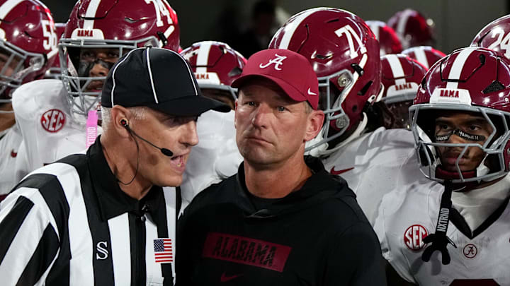 Sep 27, 2025; Athens, Georgia, USA; Alabama Crimson Tide head coach Kalen DeBoer looks on before the game against the Georgia Bulldogs at Sanford Stadium. Mandatory Credit: Dale Zanine-Imagn Images Sep 27, 2025; Athens, Georgia, USA; Alabama Crimson Tide head coach Kalen DeBoer looks on before the game against the Georgia Bulldogs at Sanford Stadium. Mandatory Credit: Dale Zanine-Imagn Images