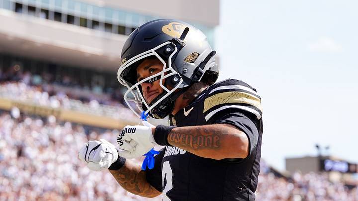 Sep 12, 2026; Boulder, Colorado, USA;  Colorado Buffaloes wide receiver Joseph Williams (8) reacts following his touchdown in the second quarter against the Weber State Wildcats at Folsom Field.  Mandatory Credit: Ron Chenoy-Imagn Images