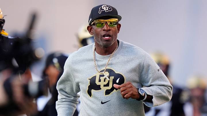 Oct 3, 2026; Boulder, Colorado, USA;  Colorado Buffaloes head coach Deion Sanders before the game against the Texas Tech Red Raiders at Folsom Field.  Mandatory Credit: Ron Chenoy-Imagn Images