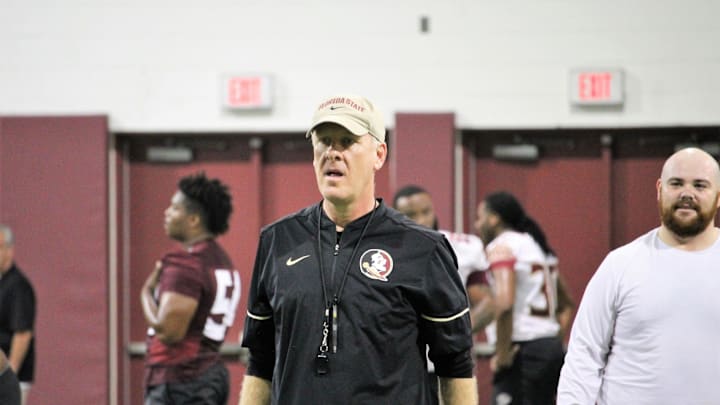 FSU tight ends coach Chris Thomsen at a Tour of Duty conditioning workout on Feb. 13, 2020.

Img 5129