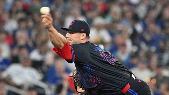 Toronto Blue Jays relief pitcher Brandon Eisert (60) delivers a pitch against the Boston Red Sox in the eighth inning at Rogers Centre in 2024.