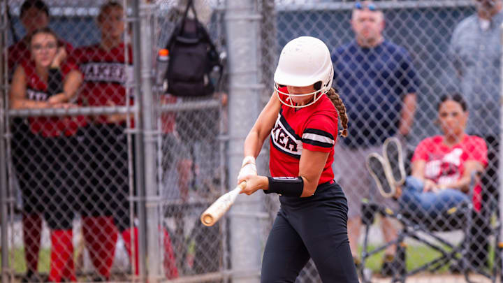Baker County Wildcats Baleigh Shields (17) slap hits the ball in the top of the fourth. The Baker County Wildcats (11-2-1) played at Paxon Eagles (10-2), Monday night, March 31, 2025. Baker County defeated Paxon 4-0. [Doug Engle/Florida Times-Union]2025