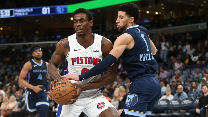Apr 5, 2024; Memphis, Tennessee, USA; Detroit Pistons center Jalen Duren (0) drives to the basket as