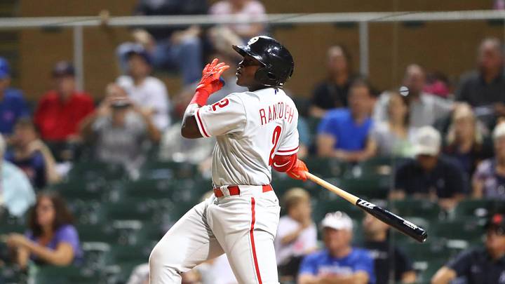 Nov 4, 2017; Scottsdale, AZ, USA; Philadelphia Phillies outfielder Cornelius Randolph plays for the Glendale Desert Dogs during the Arizona Fall League Fall Stars game at Salt River Fields. Mandatory Credit: Mark J. Rebilas-USA TODAY Sports