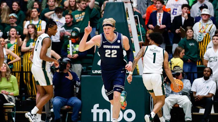 Utah State Aggies forward Karson Templin (22) 