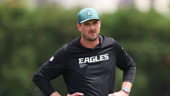 Jun 10, 2026; Philadelphia, PA, USA; Philadelphia Eagles offensive coordinator Sean Mannion looks on during minicamp at Jefferson Health Training Complex. Jun 10, 2026; Philadelphia, PA, USA; Philadelphia Eagles offensive coordinator Sean Mannion looks on during minicamp at Jefferson Health Training Complex.