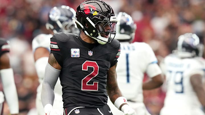 Arizona Cardinals linebacker Mack Wilson Sr. (2) celebrates a defensive stop against the Tennessee Titans at State Farm Stadium in Glendale on Oct. 5, 2025. Arizona Cardinals linebacker Mack Wilson Sr. (2) celebrates a defensive stop against the Tennessee Titans at State Farm Stadium in Glendale on Oct. 5, 2025.