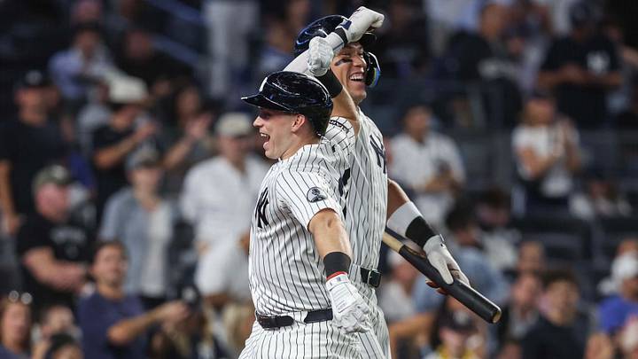 Sep 11, 2026; Bronx, New York, USA; New York Yankees designated hitter Ben Rice (22) celebrates with right fielder Aaron Judge (99) after hitting a solo home run in the fifth inning against the New York Mets at Yankee Stadium. Mandatory Credit: Wendell Cruz-Imagn Images Sep 11, 2026; Bronx, New York, USA; New York Yankees designated hitter Ben Rice (22) celebrates with right fielder Aaron Judge (99) after hitting a solo home run in the fifth inning against the New York Mets at Yankee Stadium. Mandatory Credit: Wendell Cruz-Imagn Images