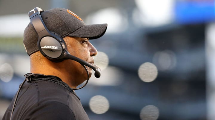 Cincinnati Bengals head coach Marvin Lewis reacts to a penalty on the Cincinnati Bengals in the first quarter of a Week 17 NFL football game against the Pittsburgh Steelers, Sunday, Dec. 30, 2018, at Heinz Field in Pittsburgh. The Cincinnati Bengals lead 10-3 at halftime. 

Cincinnati Bengals At Pittsburgh Steelers 12 30 2018