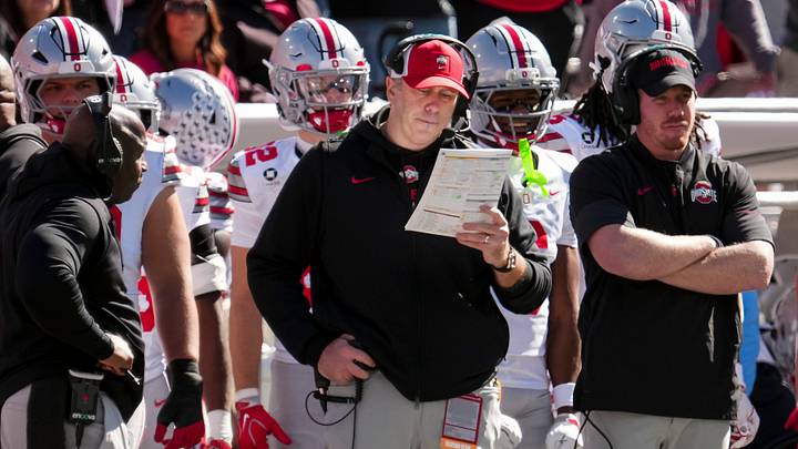 Ohio State Buckeyes offensive coordinator Arthur Smith calls a play during the NCAA football game against the Indiana Hoosiers at Memorial Stadium Stadium in Bloomington, Ind. on Oct. 17, 2026. Ohio State Buckeyes offensive coordinator Arthur Smith calls a play during the NCAA football game against the Indiana Hoosiers at Memorial Stadium Stadium in Bloomington, Ind. on Oct. 17, 2026.