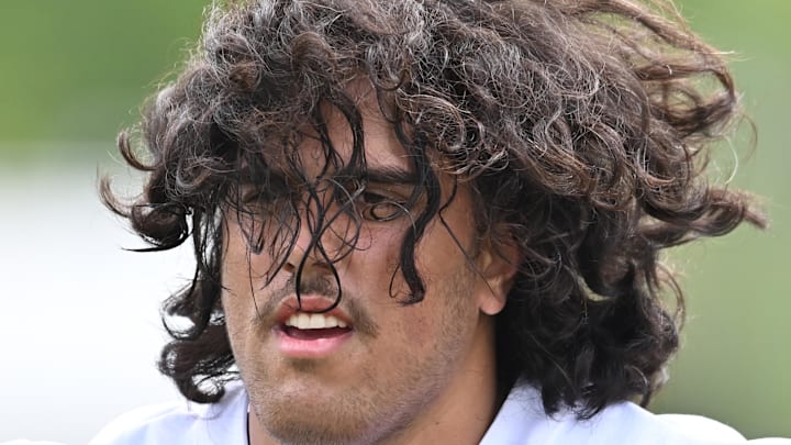 May 8, 2026; Berea, OH, USA; Cleveland Browns tackle Spencer Fano (55) runs off the field after rookie minicamp at CrossCountry Mortgage Campus. Mandatory Credit: Ken Blaze-Imagn Images
