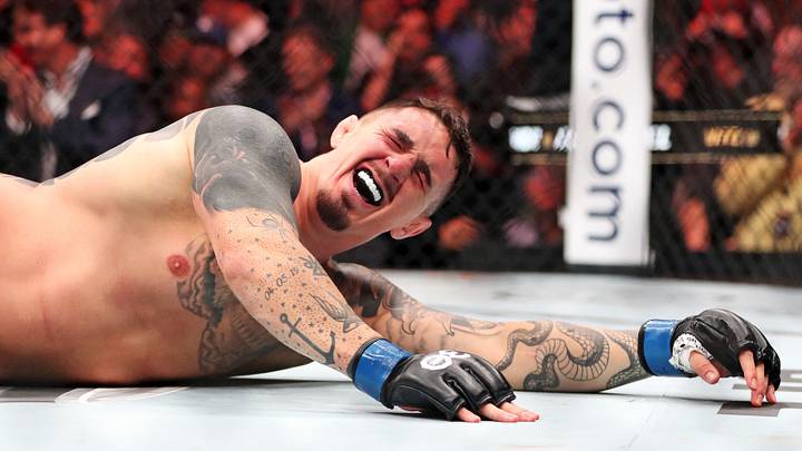 Nov 11, 2023; New York, NY, USA; Tom Aspinall (blue gloves) reacts to beating Sergei Pavlovich (red gloves) during UFC 295 at Madison Square Garden. Mandatory Credit: Wendell Cruz-USA TODAY Sports Nov 11, 2023; New York, NY, USA; Tom Aspinall (blue gloves) reacts to beating Sergei Pavlovich (red gloves) during UFC 295 at Madison Square Garden. Mandatory Credit: Wendell Cruz-USA TODAY Sports
