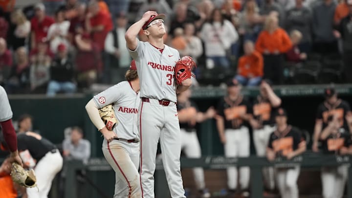 Feb 24, 2024; Arlington, TX, USA; Oklahoma plays Arkansas during the Kubota College Baseball Series