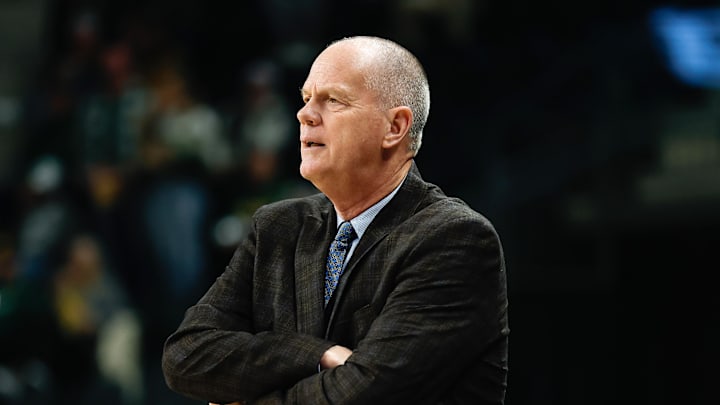 Feb 4, 2026; Waco, Texas, USA; Colorado Buffaloes head coach Tad Boyle reacts on the sideline during the first half against the Baylor Bears at Paul and Alejandra Foster Pavilion. Mandatory Credit: Chris Jones-Imagn Images