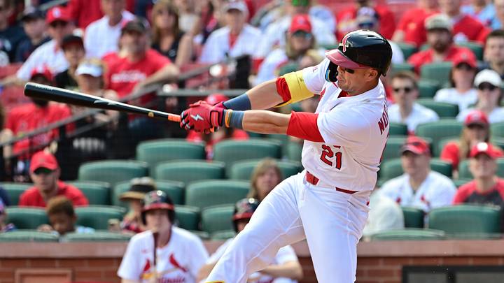 Mar 30, 2025; St. Louis, Missouri, USA; St. Louis Cardinals outfielder Lars Nootbaar (21) at bat against the Minnesota Twins at Busch Stadium. Mandatory Credit: Tim Vizer-Imagn Images Mar 30, 2025; St. Louis, Missouri, USA; St. Louis Cardinals outfielder Lars Nootbaar (21) at bat against the Minnesota Twins at Busch Stadium. Mandatory Credit: Tim Vizer-Imagn Images