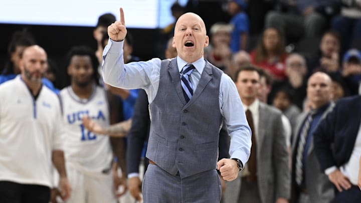 Dec 28, 2024; Inglewood, California, USA; UCLA Bruins head coach Mick Cronin yells at referees during the first half against the Gonzaga Bulldogs at Intuit Dome. Mandatory Credit: Robert Hanashiro-Imagn Images Dec 28, 2024; Inglewood, California, USA; UCLA Bruins head coach Mick Cronin yells at referees during the first half against the Gonzaga Bulldogs at Intuit Dome. Mandatory Credit: Robert Hanashiro-Imagn Images