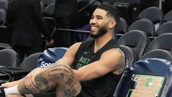 Boston Celtics forward Jayson Tatum (0) during pregame warm ups against the Charlotte Hornets. Boston Celtics forward Jayson Tatum (0) during pregame warm ups against the Charlotte Hornets.