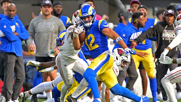 Oct 18, 2026; Inglewood, California, USA; Los Angeles Rams wide receiver Puka Nacua (12) runs for 22 yards after a complete pass against the Arizona Cardinals at SoFi Stadium. Mandatory Credit: Jayne Kamin-Oncea-Imagn Images Oct 18, 2026; Inglewood, California, USA; Los Angeles Rams wide receiver Puka Nacua (12) runs for 22 yards after a complete pass against the Arizona Cardinals at SoFi Stadium. Mandatory Credit: Jayne Kamin-Oncea-Imagn Images