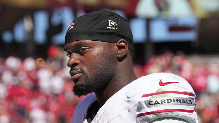 Sep 27, 2026; Santa Clara, California, USA; Arizona Cardinals running back Jeremiyah Love (4) during halftime against the San Francisco 49ers at Levi's Stadium. Mandatory Credit: Darren Yamashita-Imagn Images Sep 27, 2026; Santa Clara, California, USA; Arizona Cardinals running back Jeremiyah Love (4) during halftime against the San Francisco 49ers at Levi's Stadium. Mandatory Credit: Darren Yamashita-Imagn Images