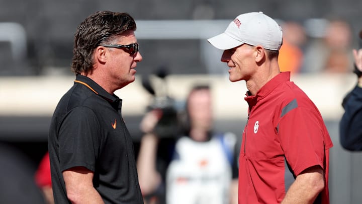 Oklahoma State head football coach Mike Gundy and Oklahoma head football coach Brent Venables