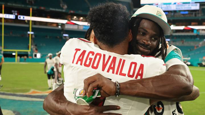 Atlanta Falcons quarterback Tua Tagovailoa was all smiles after his homecoming vs. the Miami Dolphins. Atlanta Falcons quarterback Tua Tagovailoa was all smiles after his homecoming vs. the Miami Dolphins.