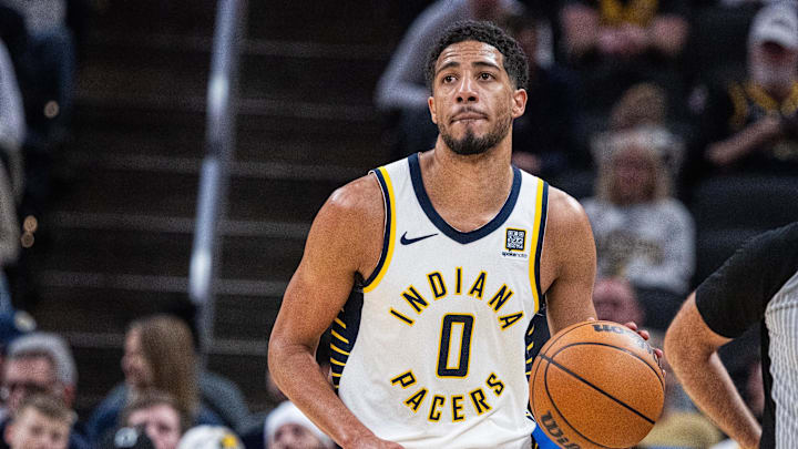 Mar 4, 2025; Indianapolis, Indiana, USA; Indiana Pacers guard Tyrese Haliburton (0) dribbles the ball in the second half against the Houston Rockets at Gainbridge Fieldhouse. Mandatory Credit: Trevor Ruszkowski-Imagn Images Mar 4, 2025; Indianapolis, Indiana, USA; Indiana Pacers guard Tyrese Haliburton (0) dribbles the ball in the second half against the Houston Rockets at Gainbridge Fieldhouse. Mandatory Credit: Trevor Ruszkowski-Imagn Images