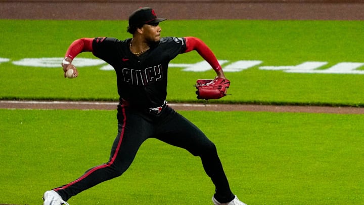 Cincinnati Reds pitcher Hunter Greene (21) throws a pitch in the third inning of the MLB National League game between the Cincinnati Reds and the Washington Nationals at Great American Ball Park in downtown Cincinnati on Friday, May 2, 2025. Cincinnati Reds pitcher Hunter Greene (21) throws a pitch in the third inning of the MLB National League game between the Cincinnati Reds and the Washington Nationals at Great American Ball Park in downtown Cincinnati on Friday, May 2, 2025.