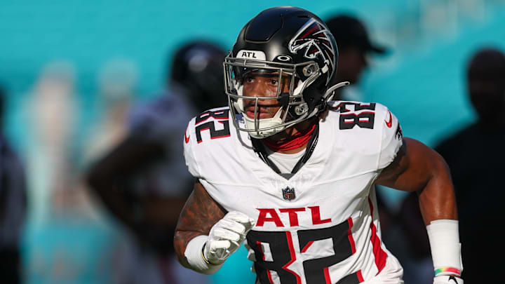 Aug 11, 2023; Miami Gardens, Florida, USA;  Atlanta Falcons wide receiver Xavier Malone (82) warms
