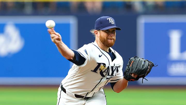 St. Petersburg, Florida, USA; Tampa Bay Rays pitcher Craig Kimbrel (46) throws a pitch against the Kansas City Royals in the ninth inning at Tropicana Field. Mandatory Credit: Nathan Ray Seebeck-Imagn Images