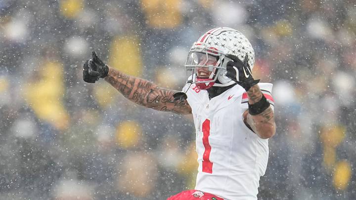 Ohio State Buckeyes wide receiver Brandon Inniss (1) celebrates during the NCAA football game against the Michigan Wolverines at Michigan Stadium in Ann Arbor, Mich. on Nov. 29, 2025. Ohio State won 27-9. Ohio State Buckeyes wide receiver Brandon Inniss (1) celebrates during the NCAA football game against the Michigan Wolverines at Michigan Stadium in Ann Arbor, Mich. on Nov. 29, 2025. Ohio State won 27-9.