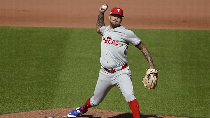 Philadelphia Phillies pitcher Taijuan Walker (99) throws a fourth inning pitch against the Baltimore Orioles at Oriole Park at Camden Yards on June 15.