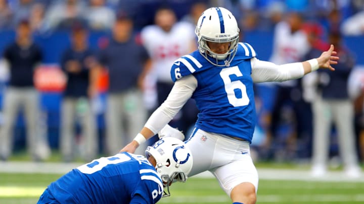 Indianapolis Colts kicker Michael Badgley (6) kicks a field goal Sunday, Oct. 17, 2021, during a game against the Houston Texans at Lucas Oil Stadium in Indianapolis. Indianapolis Colts kicker Michael Badgley (6) kicks a field goal Sunday, Oct. 17, 2021, during a game against the Houston Texans at Lucas Oil Stadium in Indianapolis.
