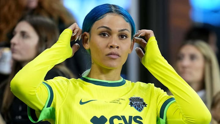 Nov. 22, 2025; San Jose, California, USA; Washington Spirit forward Trinity Rodman (2) looks on in the first half against Gotham FC during the 2025 NWSL Championship at PayPal Park.