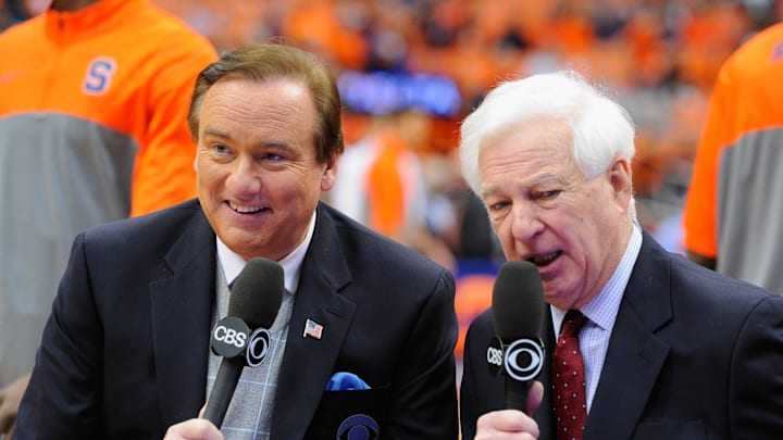 CBS broadcasters Tim Brando (left) and Bill Raftery (right).  Mandatory Credit: Rich Barnes-Imagn Images