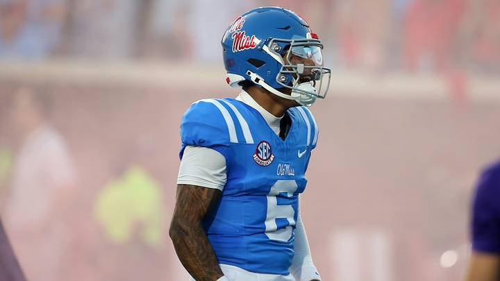 Mississippi Rebels quarterback Trinidad Chambliss reacts as he runs onto the field prior to the game against the LSU Tigers at Vaught-Hemingway Stadium. Mandatory Credit: Petre Thomas-Imagn Images