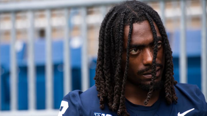 Penn State transfer wide receiver Dante Cephas listens to a reporter's question during football media day at Beaver Stadium on Sunday, August 6, 2023, in State College. Penn State transfer wide receiver Dante Cephas listens to a reporter's question during football media day at Beaver Stadium on Sunday, August 6, 2023, in State College.