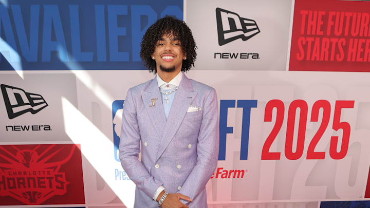 Jun 25, 2025; Brooklyn, NY, USA; Asa Newell arrives before the first round of the 2025 NBA Draft at Barclays Center. Mandatory Credit: Brad Penner-Imagn Images