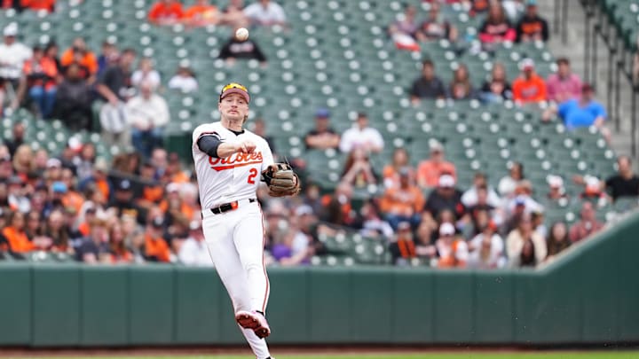 May 12, 2024; Baltimore, Maryland, USA; Baltimore Orioles shortstop Gunnar Henderson (2)