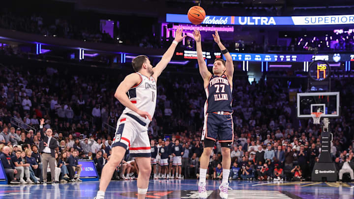 Illinois is favored against UConn in the Final Four. Illinois is favored against UConn in the Final Four.